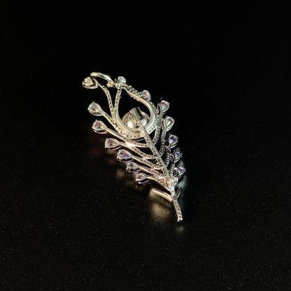 Pinkish-Purple Zircon Pearl Feather Brooch