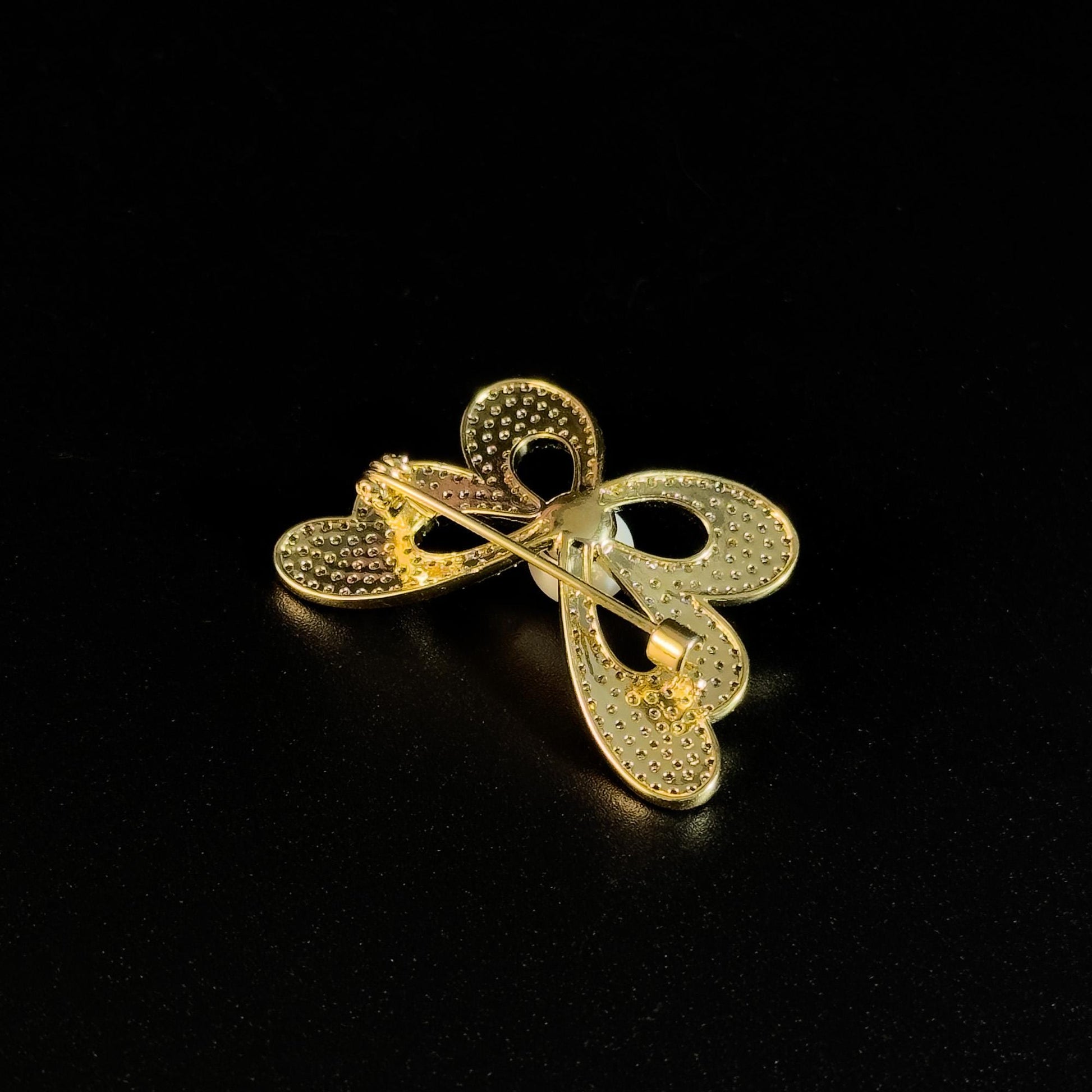 Gold Pearl Bow Brooch