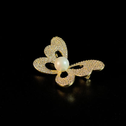 Gold Pearl Bow Brooch
