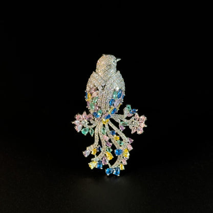 Colorful Long-Tailed Bird Brooch
