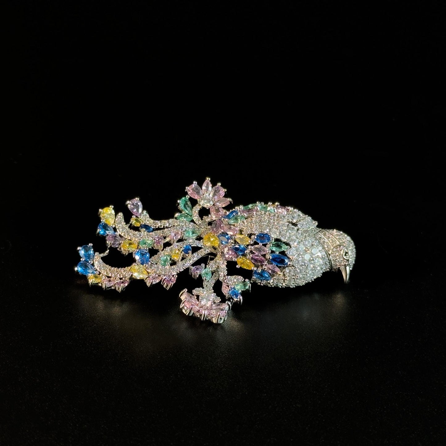 Colorful Long-Tailed Bird Brooch
