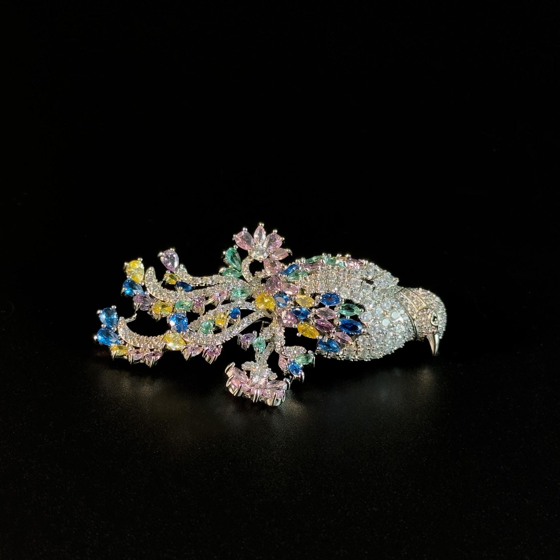 Colorful Long-Tailed Bird Brooch