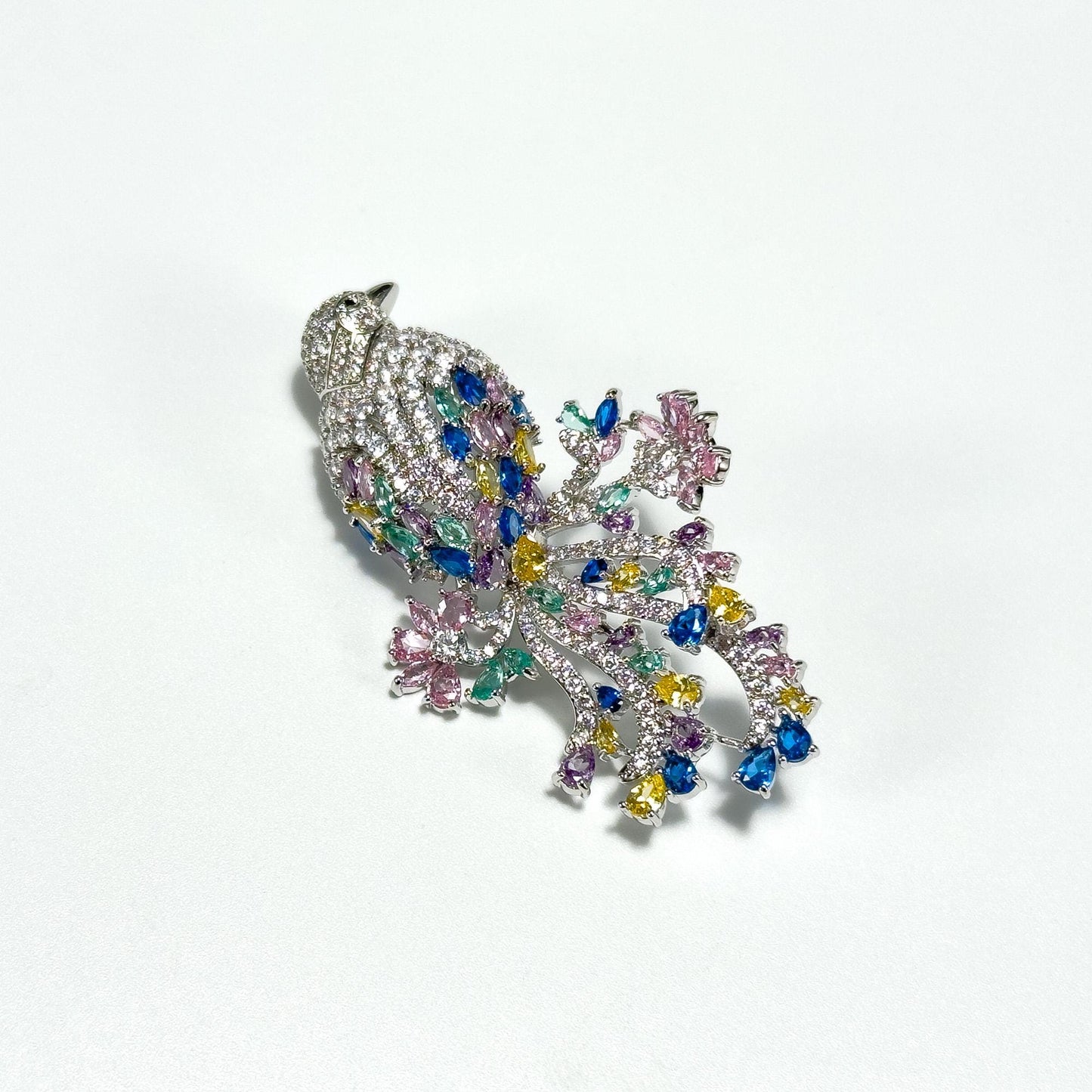 Colorful Long-Tailed Bird Brooch