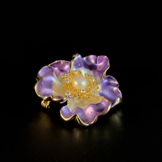 Purple Peony Pearl Brooch