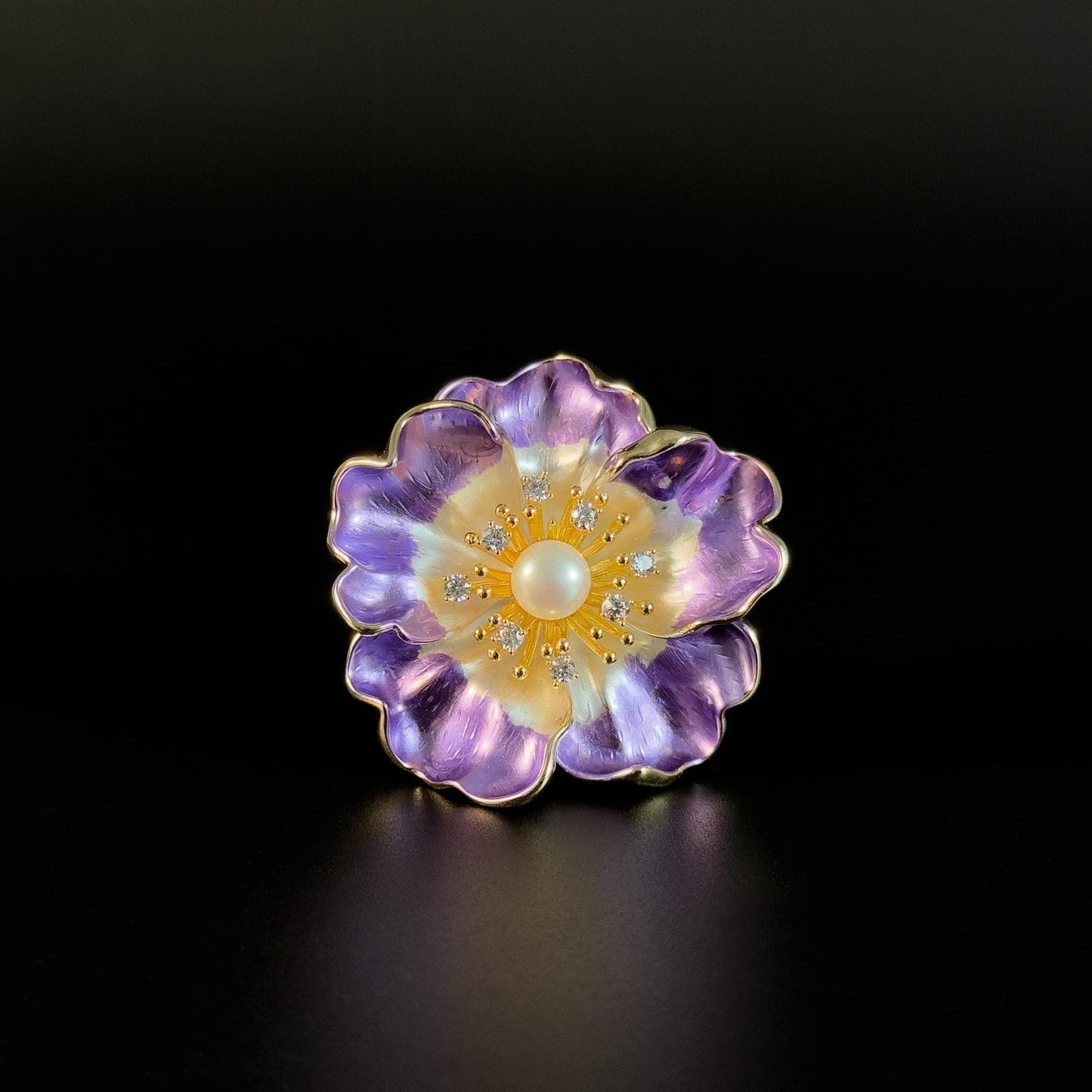 Purple Peony Pearl Brooch