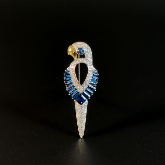 Blue Zircon Parrot Brooch