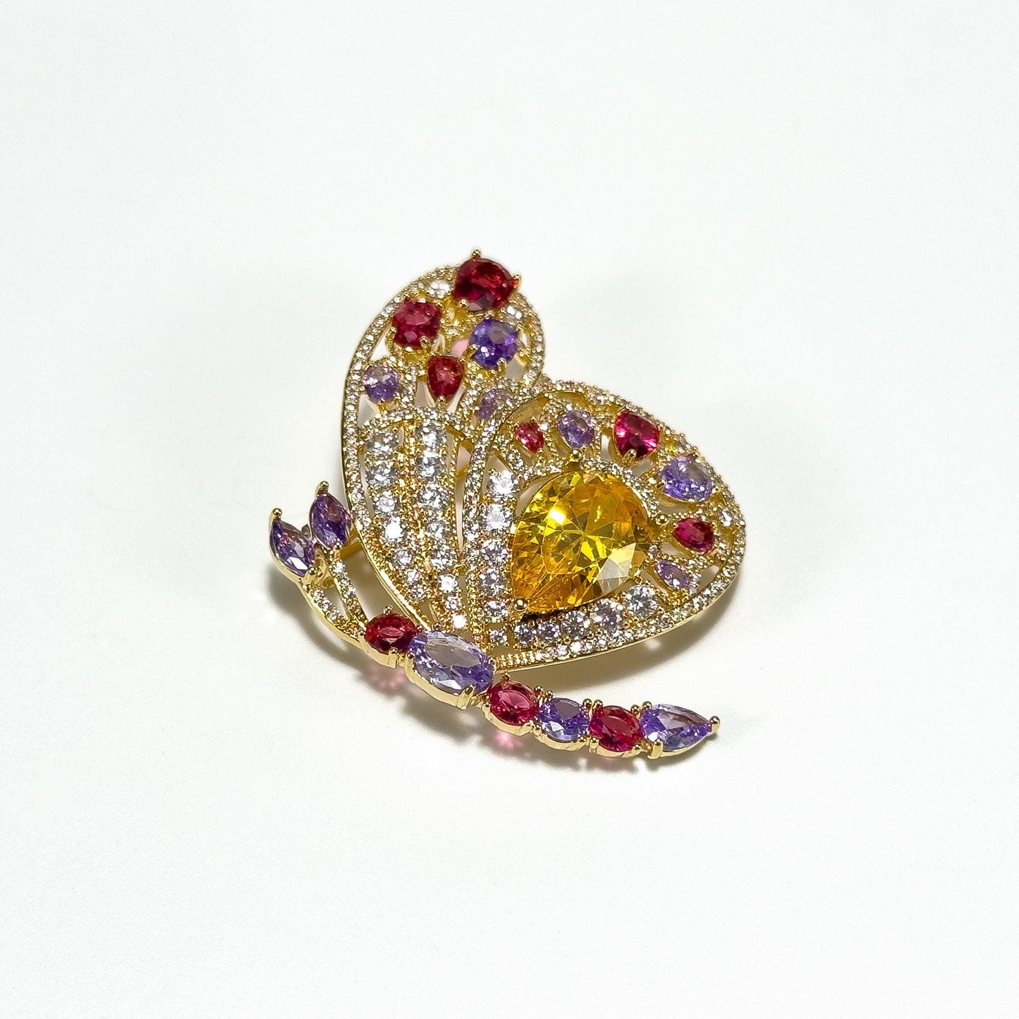 Colorful Zircon Gold Butterfly Brooch