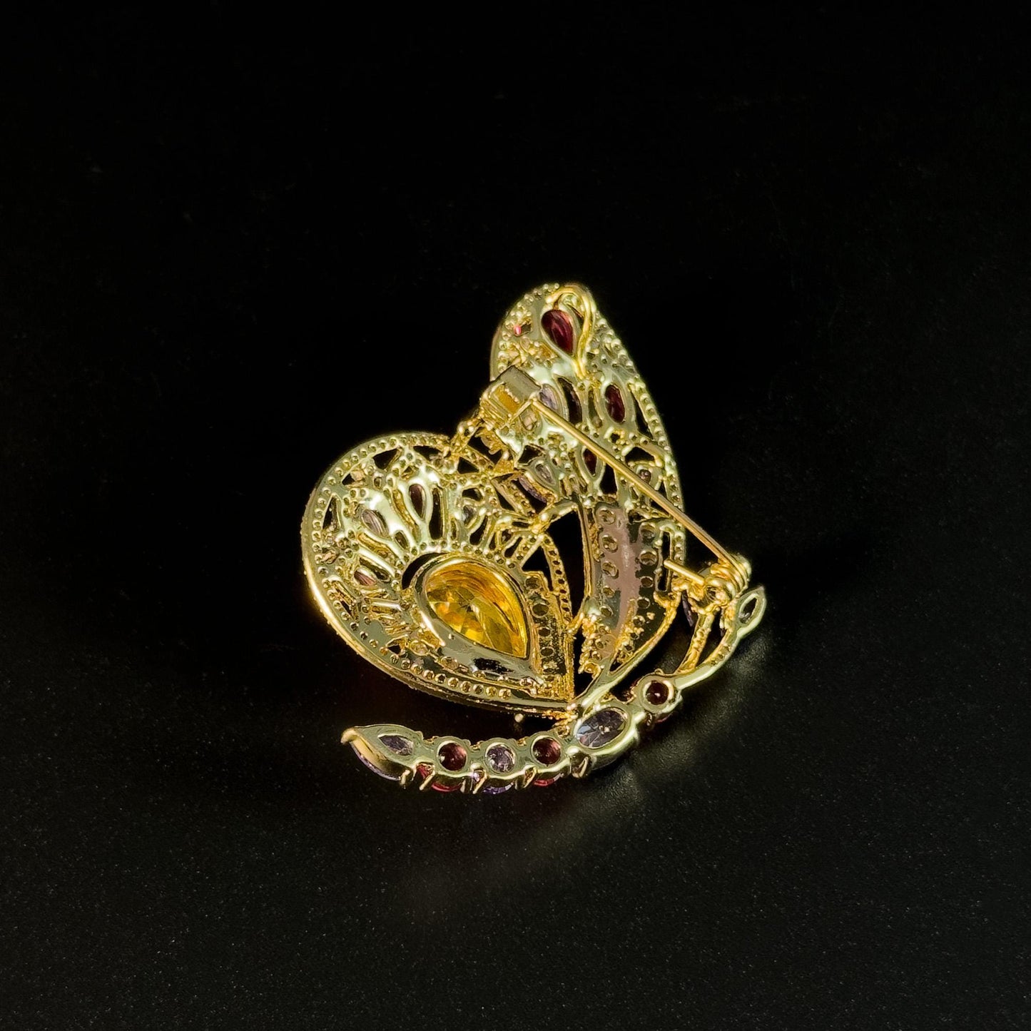 Colorful Zircon Gold Butterfly Brooch
