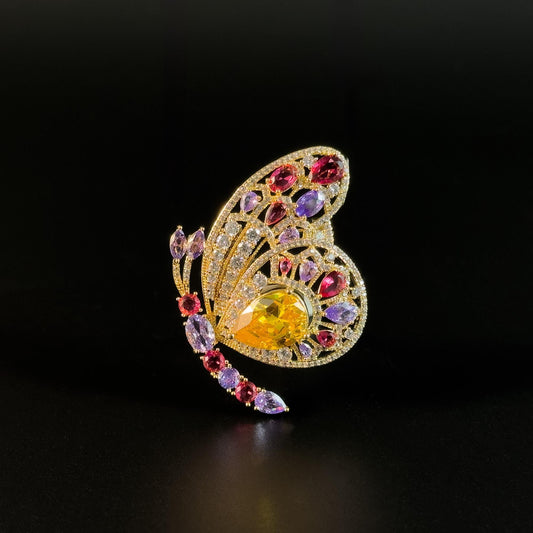 Colorful Zircon Gold Butterfly Brooch