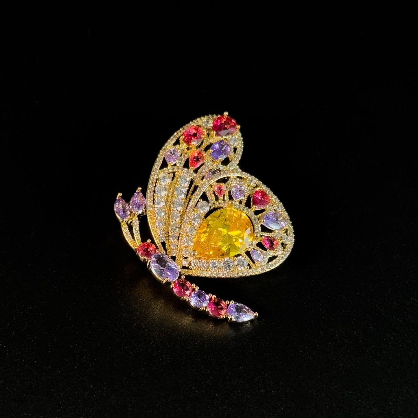 Colorful Zircon Gold Butterfly Brooch