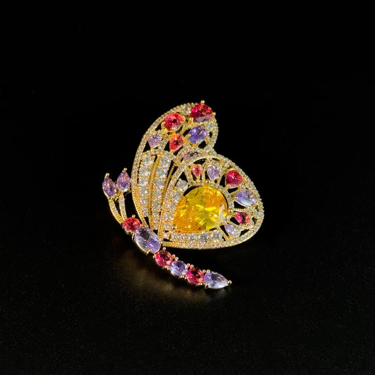 Colorful Zircon Gold Butterfly Brooch