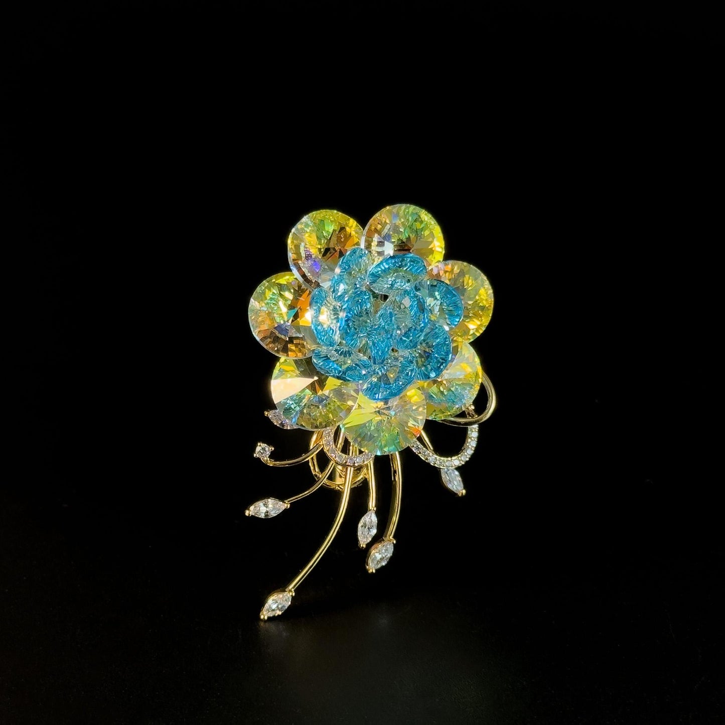 Austrian Crystal Camellia Brooch