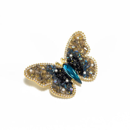 Blue and Gold Gradient Crystal Butterfly Brooch