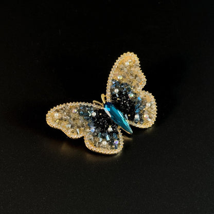 Blue and Gold Gradient Crystal Butterfly Brooch