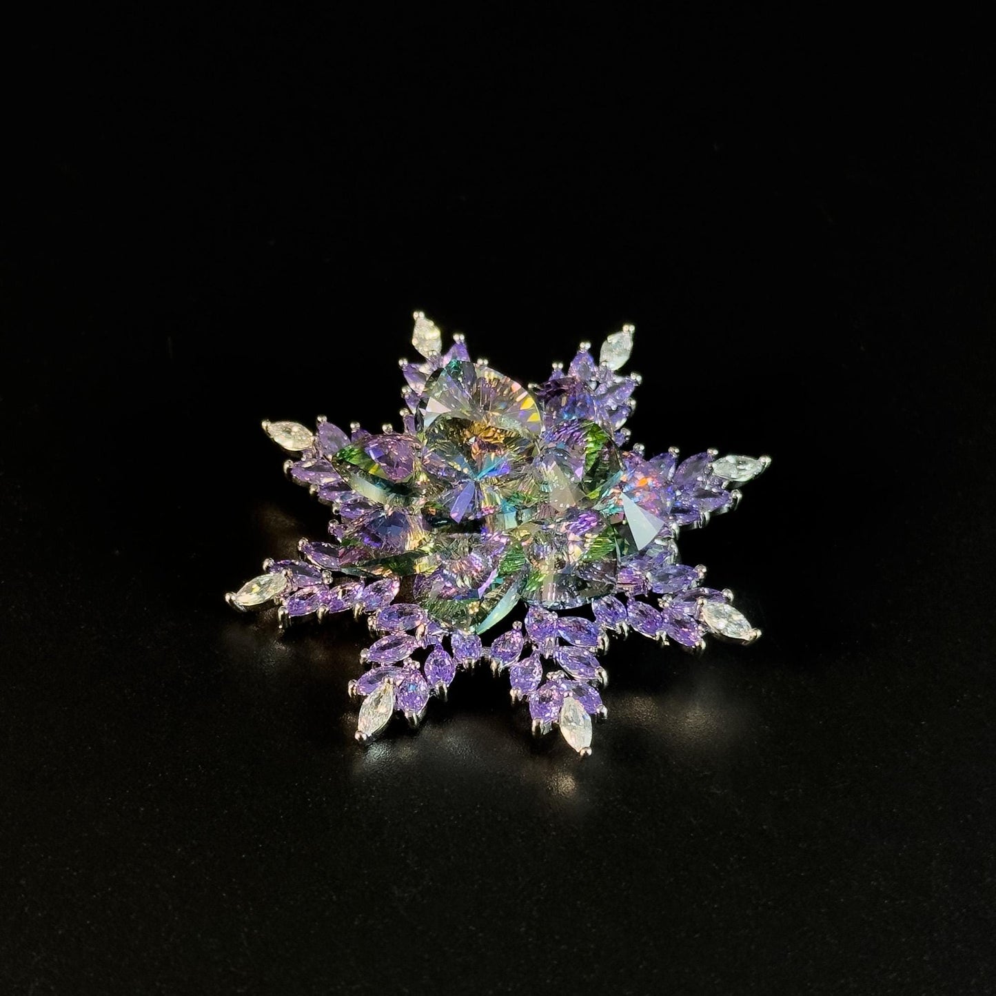 Austrian Purple Crystal Snowflake Brooch