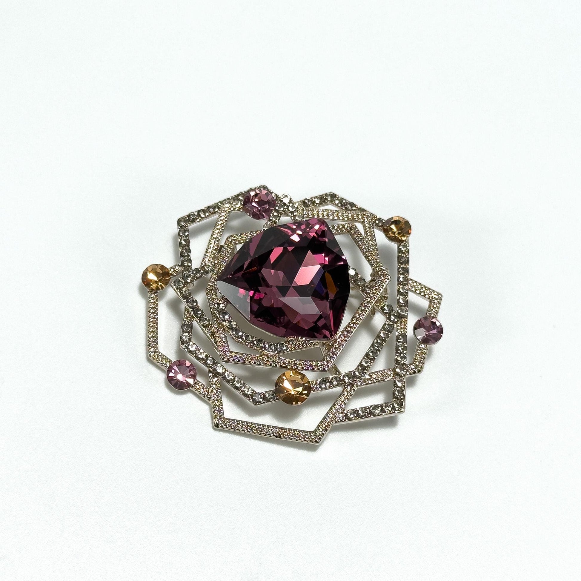 Purple Zircon Rose-Shaped Brooch