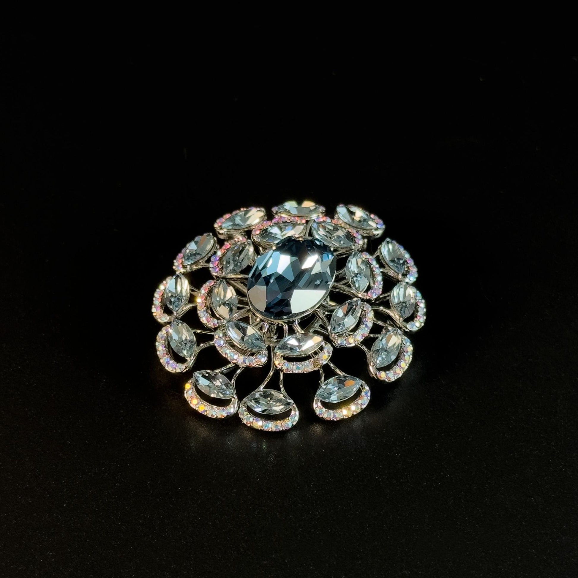 Blue Zircon Baroque Style Brooch