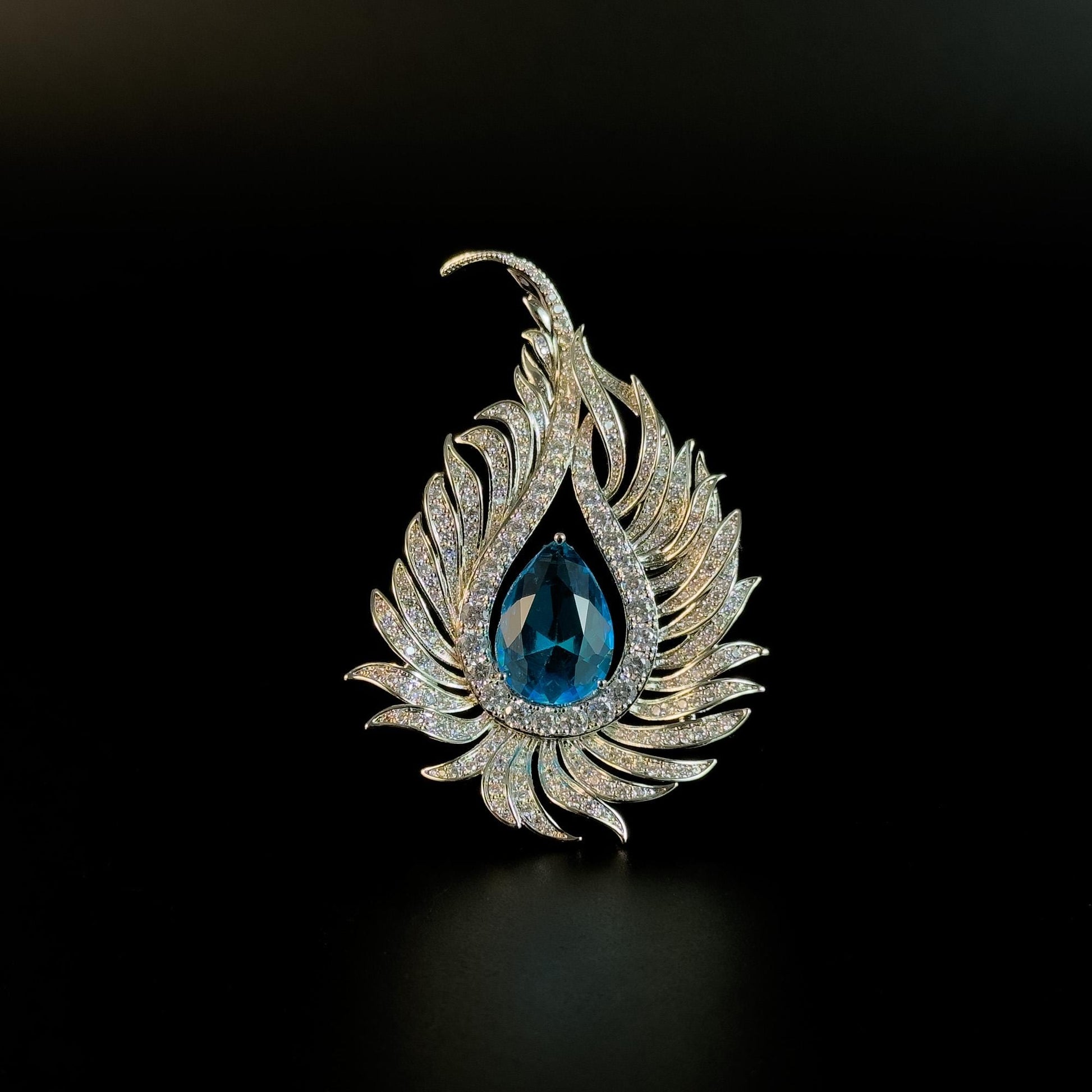 Sapphire Peacock Feather Brooch