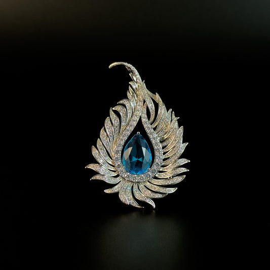Sapphire Peacock Feather Brooch