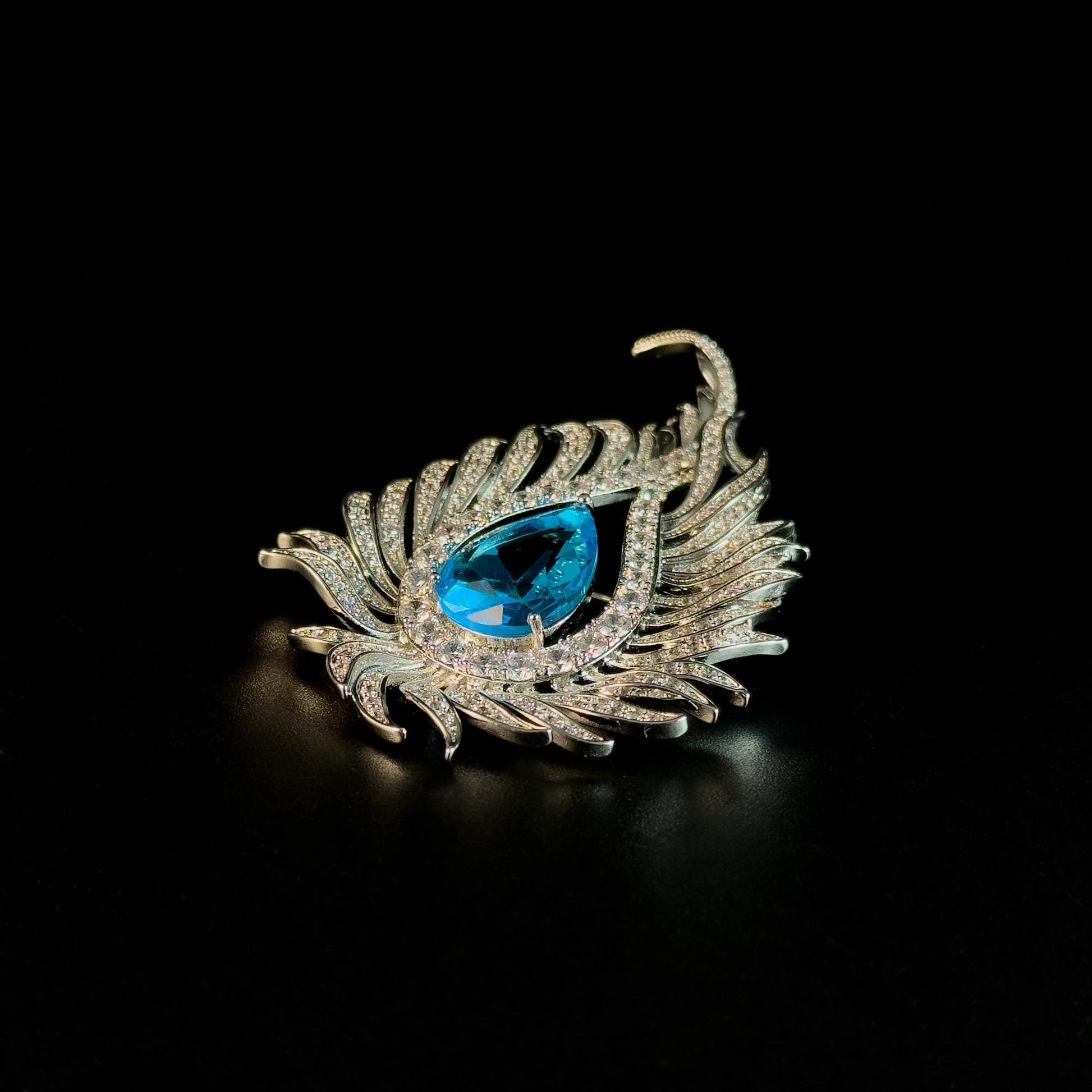 Sapphire Peacock Feather Brooch