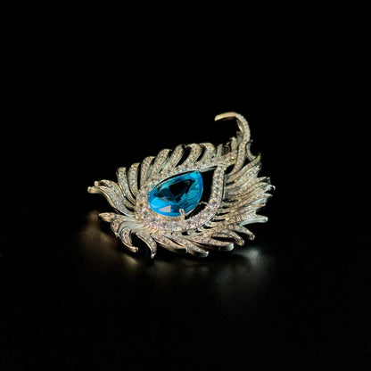 Sapphire Peacock Feather Brooch