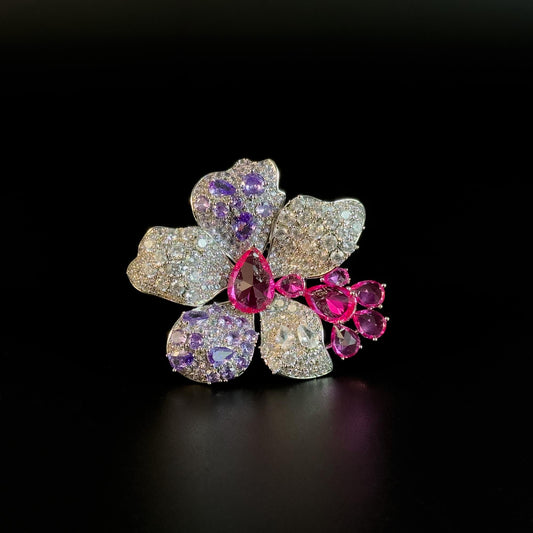 Pink Gemstone Flower Brooch