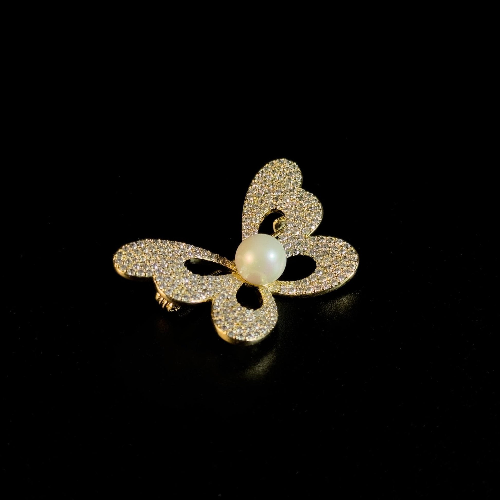 Gold Pearl Bow Brooch