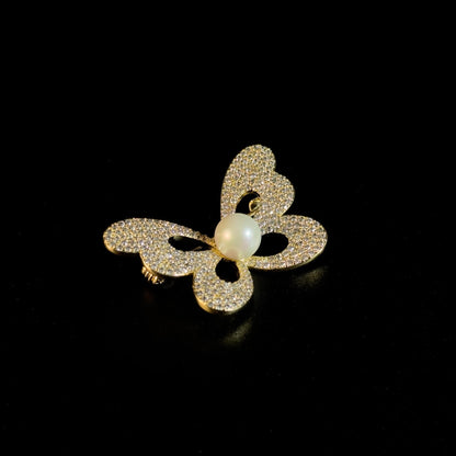 Gold Pearl Bow Brooch