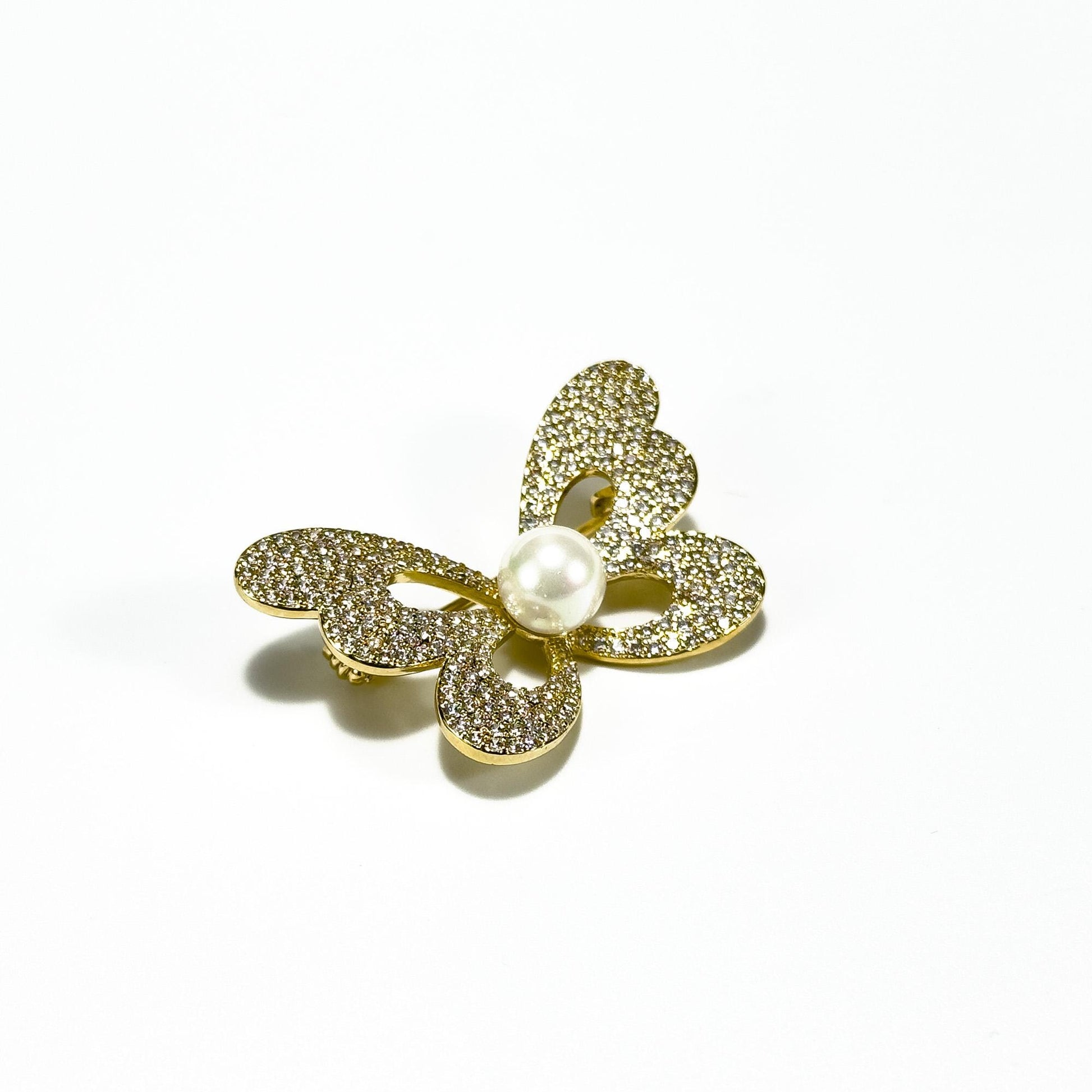 Gold Pearl Bow Brooch