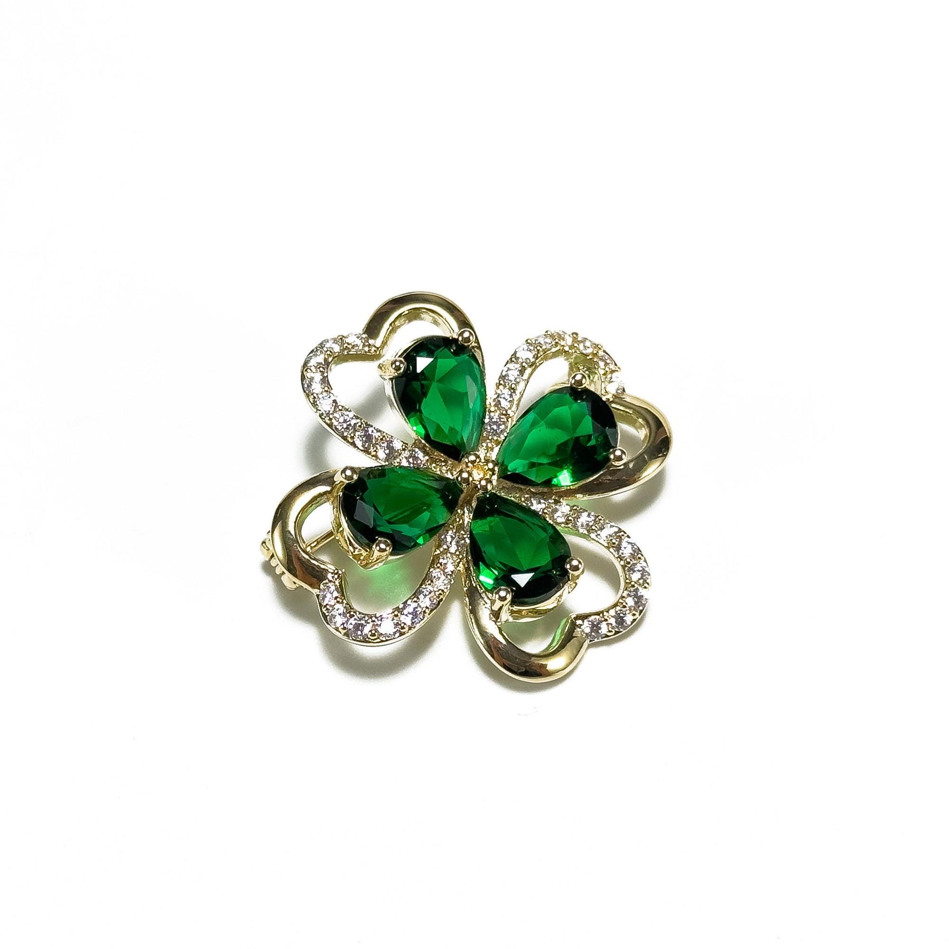 Green Four-Leaf Clover Brooch