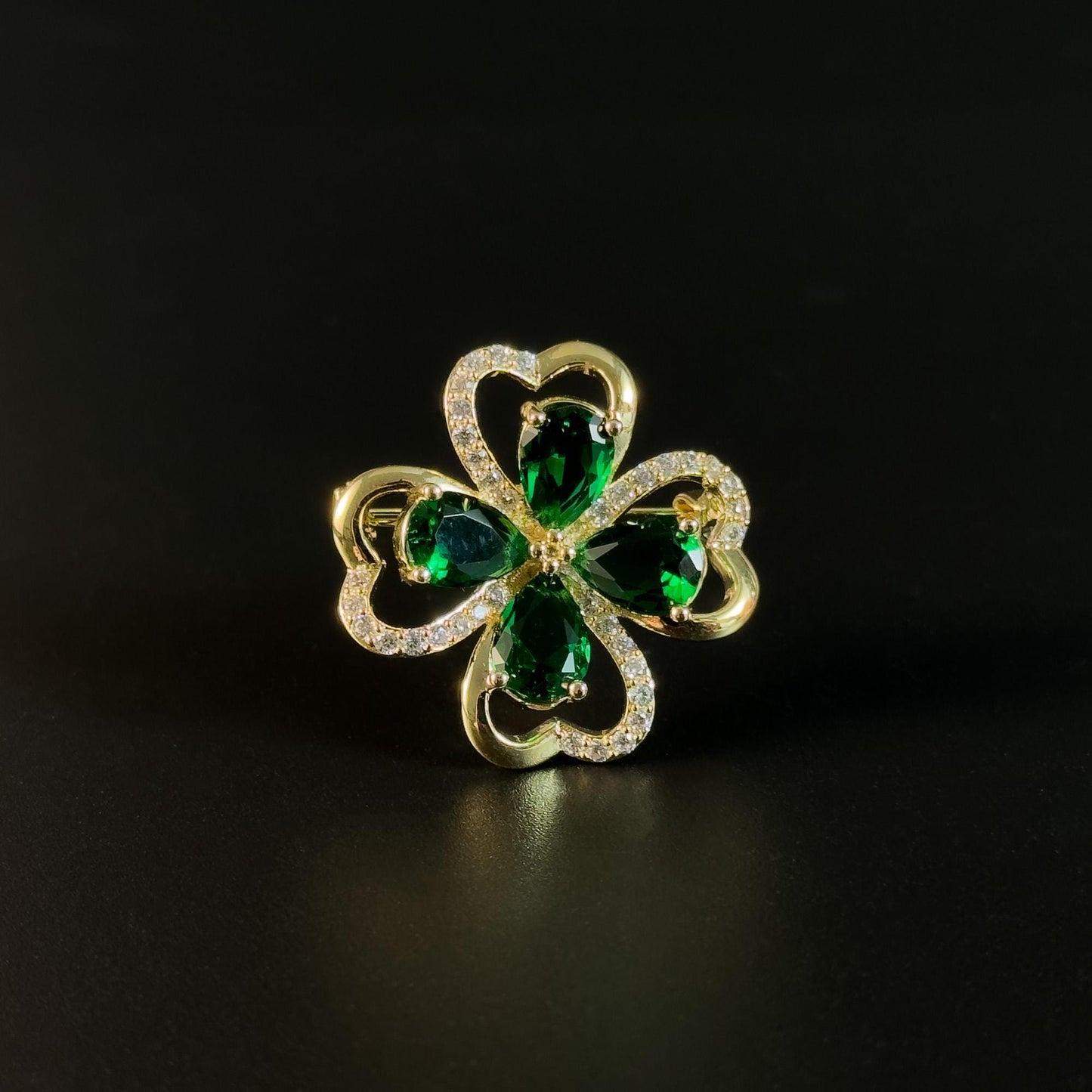 Green Four-Leaf Clover Brooch