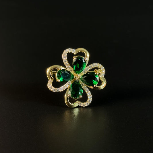 Green Four-Leaf Clover Brooch