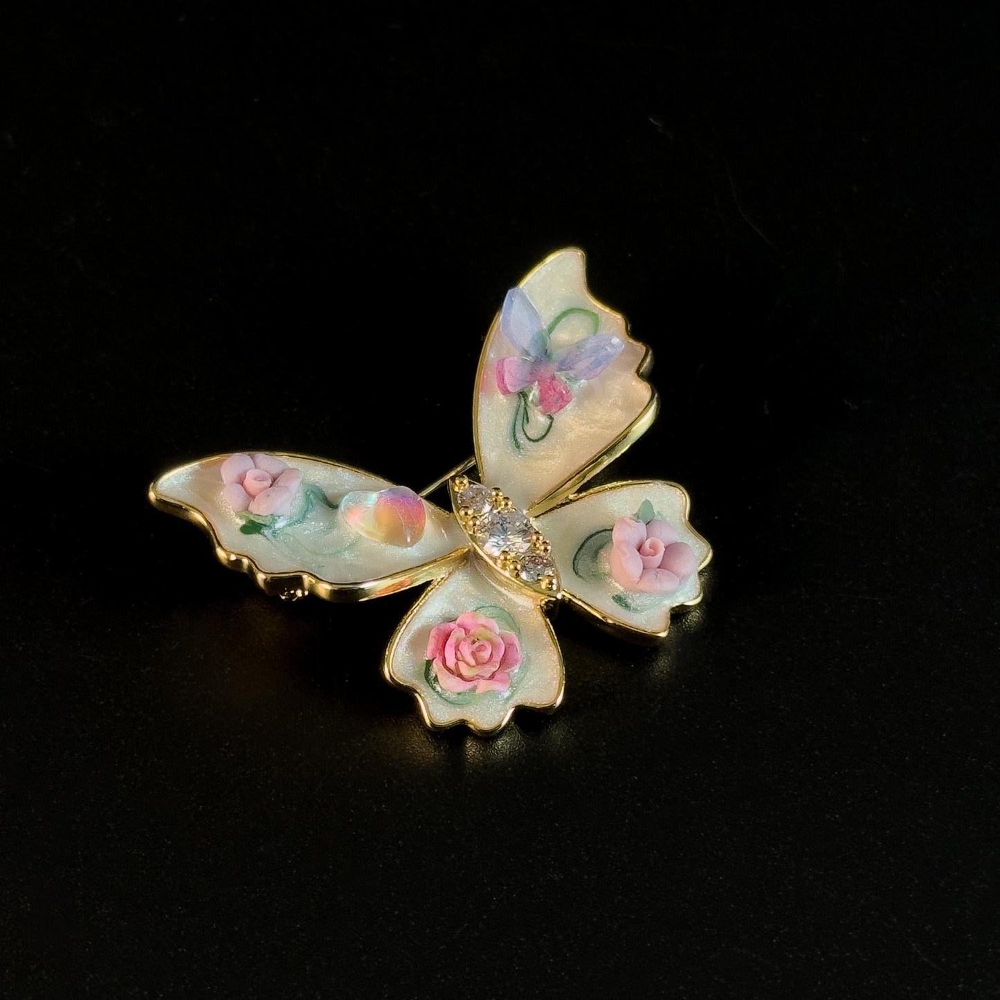 French-Style Floral and Butterfly Brooch