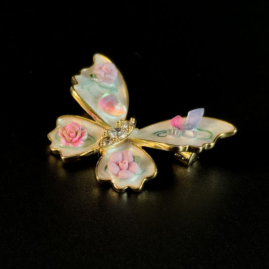 French-Style Floral and Butterfly Brooch