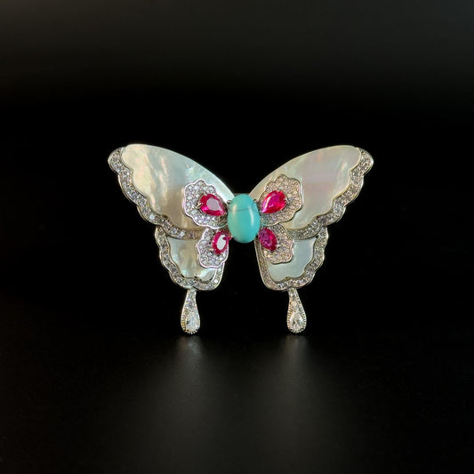Turquoise and Mother-of-Pearl Butterfly Brooch
