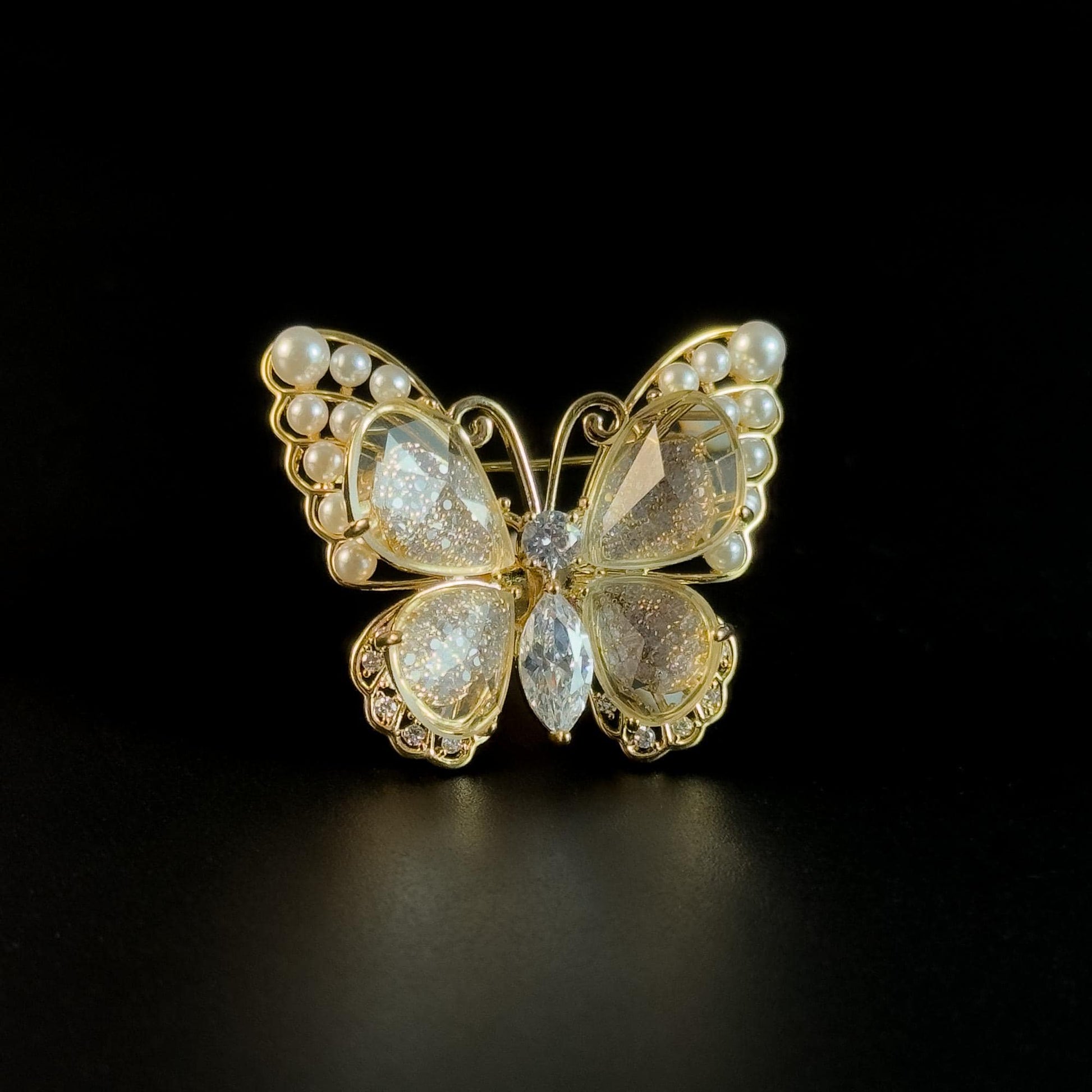 Butterfly-Shaped Pearl Brooch