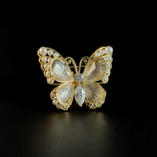 Butterfly-Shaped Pearl Brooch