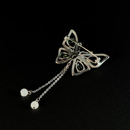 Green Butterfly Tassel Brooch