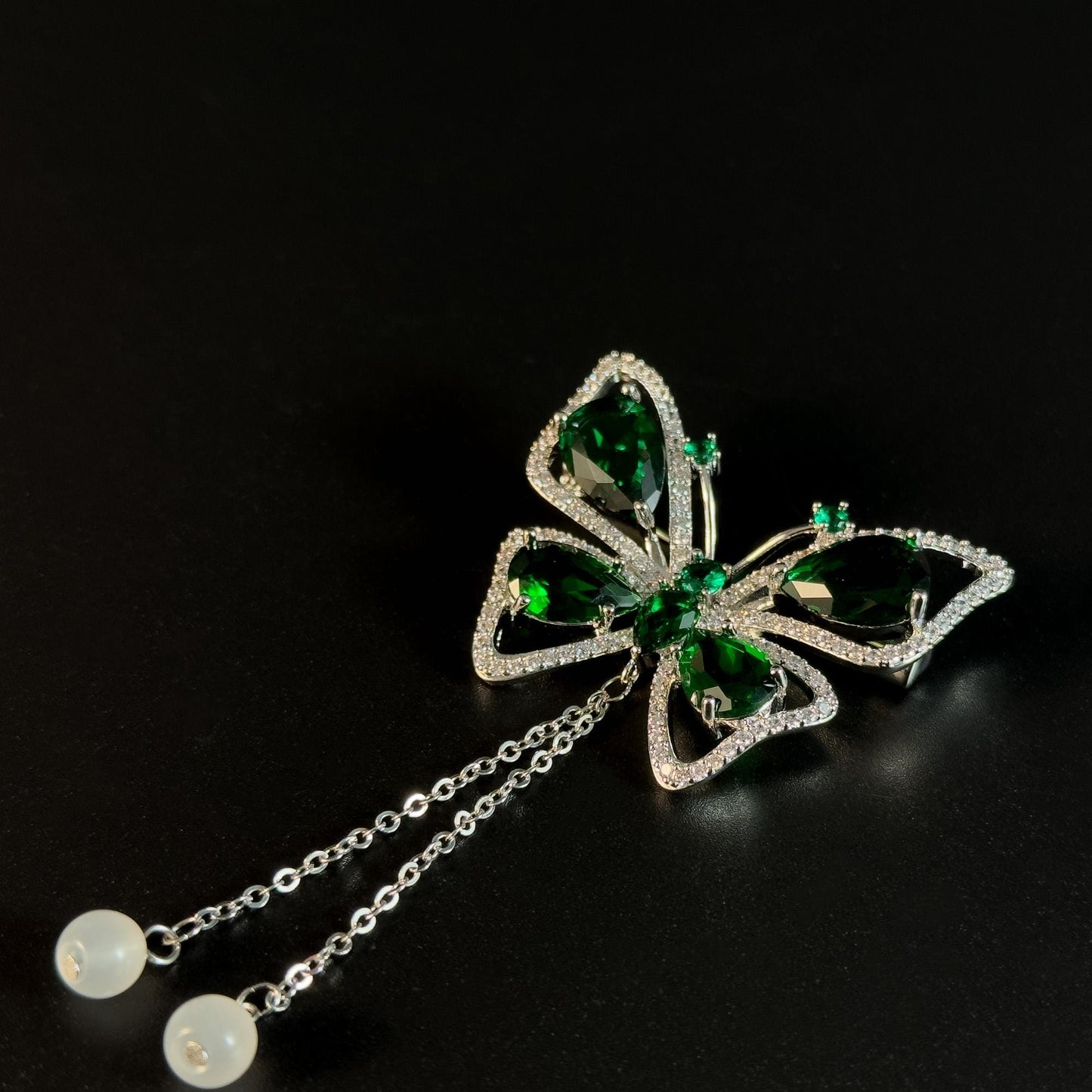 Green Butterfly Tassel Brooch