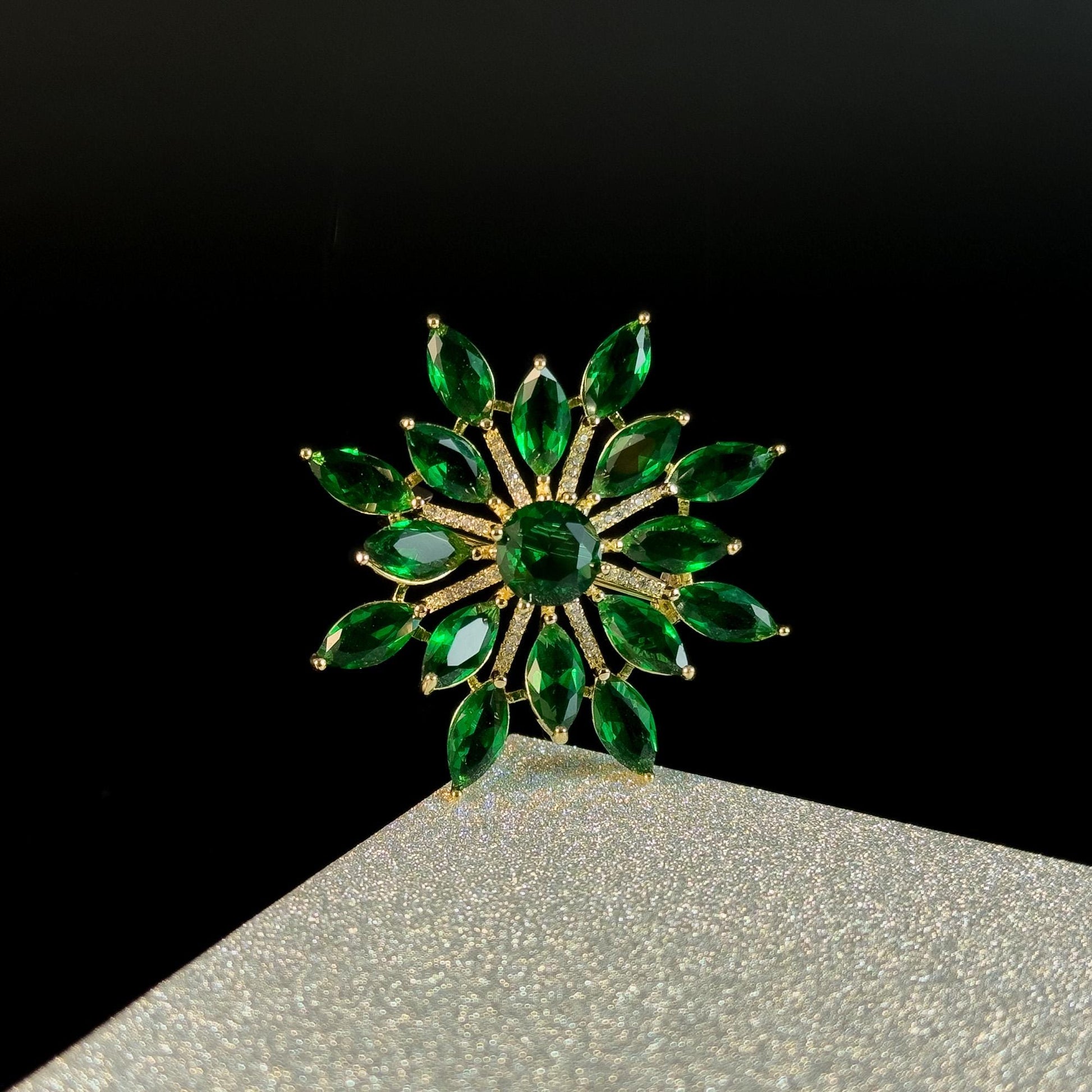 Emerald Zircon Flower Brooch