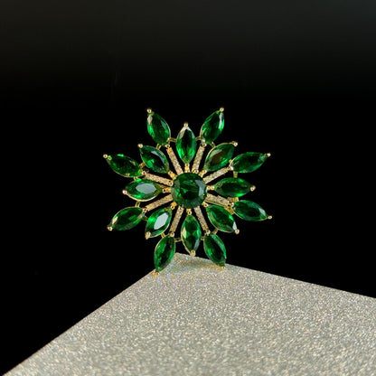 Emerald Zircon Flower Brooch
