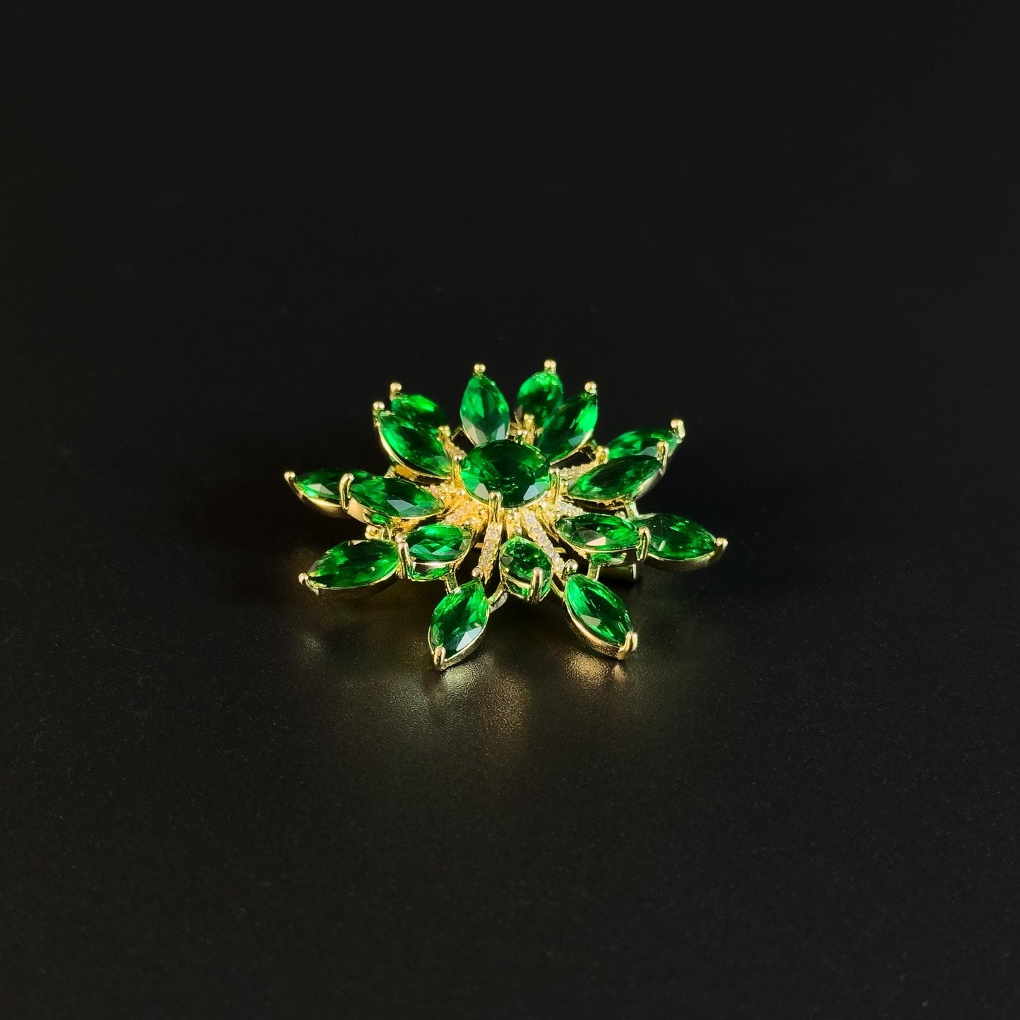 Emerald Zircon Flower Brooch