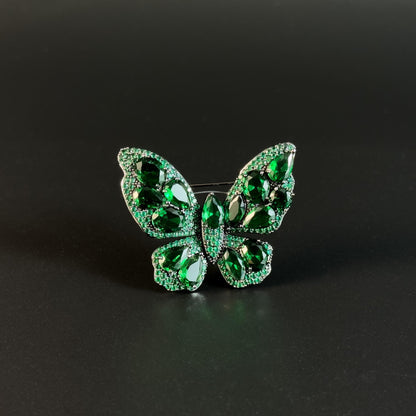 Heavy-Duty Emerald and Zircon Butterfly Brooch