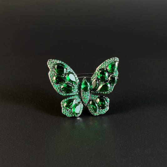 Heavy-Duty Emerald and Zircon Butterfly Brooch