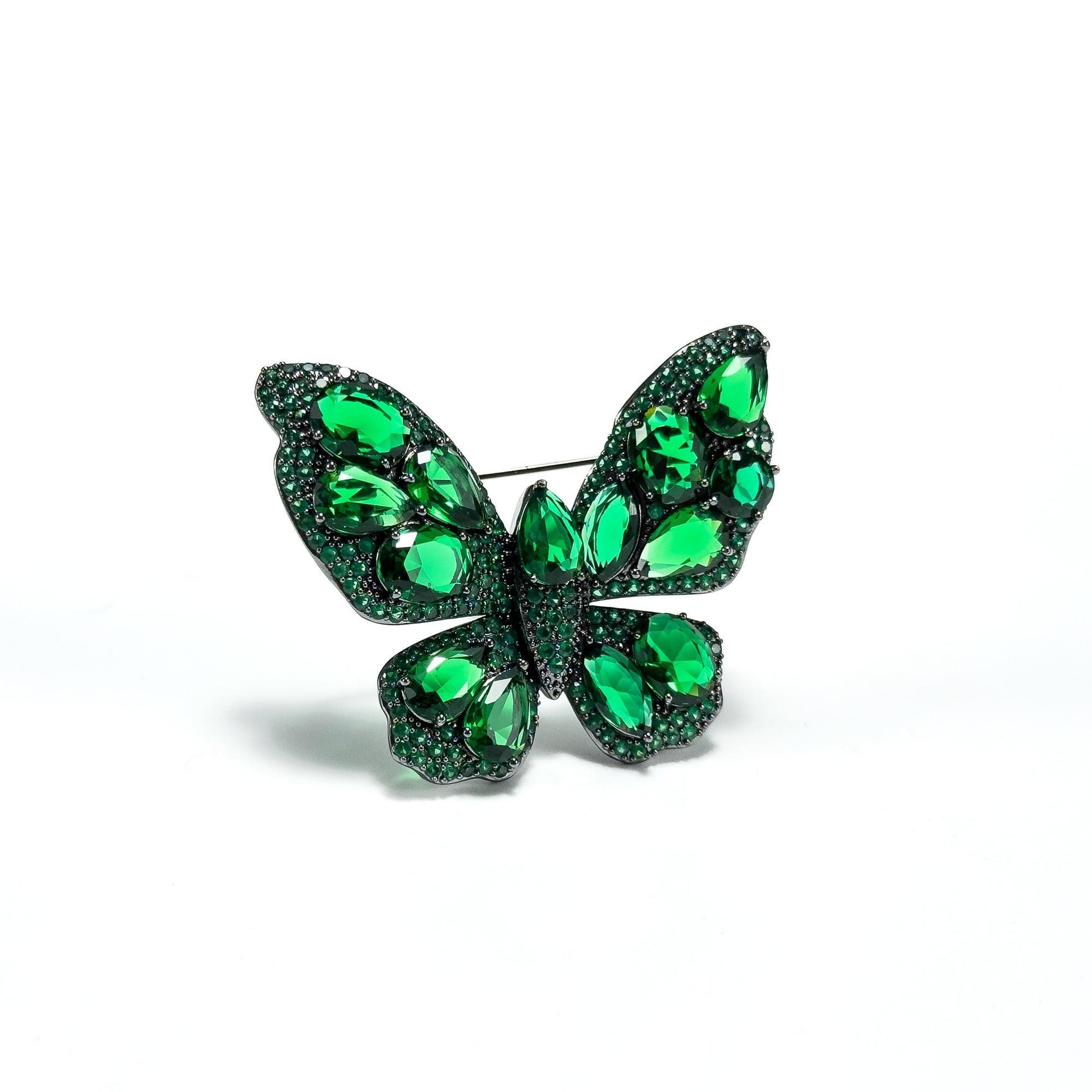 Heavy-Duty Emerald and Zircon Butterfly Brooch