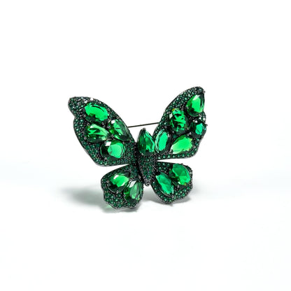 Heavy-Duty Emerald and Zircon Butterfly Brooch