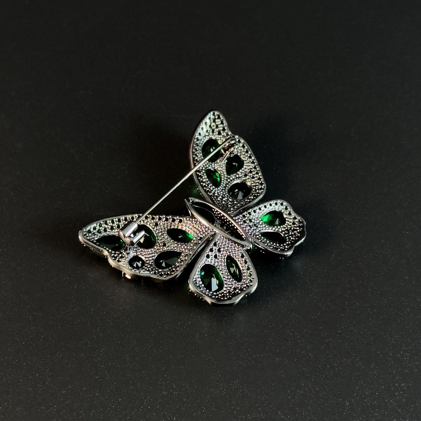 Heavy-Duty Emerald and Zircon Butterfly Brooch
