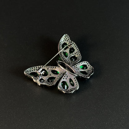 Heavy-Duty Emerald and Zircon Butterfly Brooch
