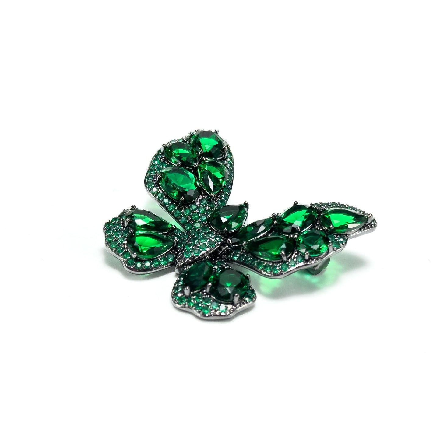 Heavy-Duty Emerald and Zircon Butterfly Brooch