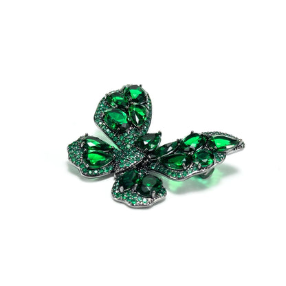 Heavy-Duty Emerald and Zircon Butterfly Brooch